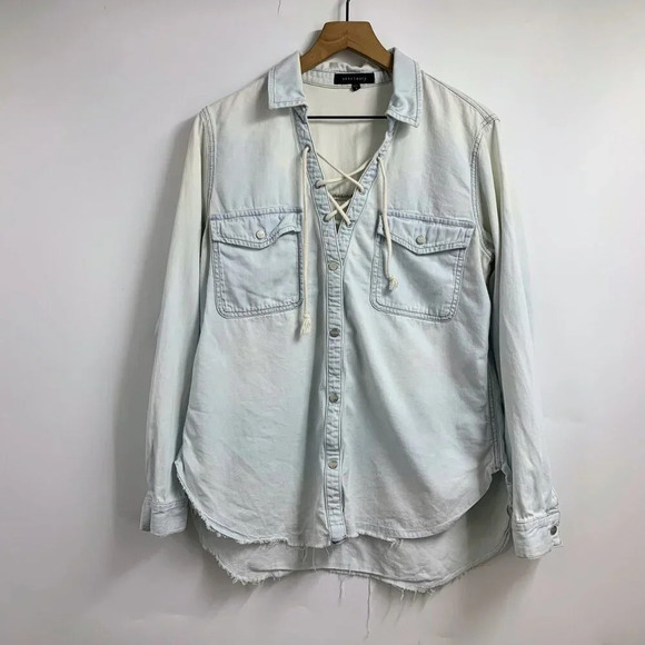 Sanctuary Women's Lace Up Button Front Long Sleeve Collared Shirt Size L - Picture 1 of 12